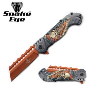 Snake Eye Spring Assist Knife – Mean Skull Handle SE-5158OR